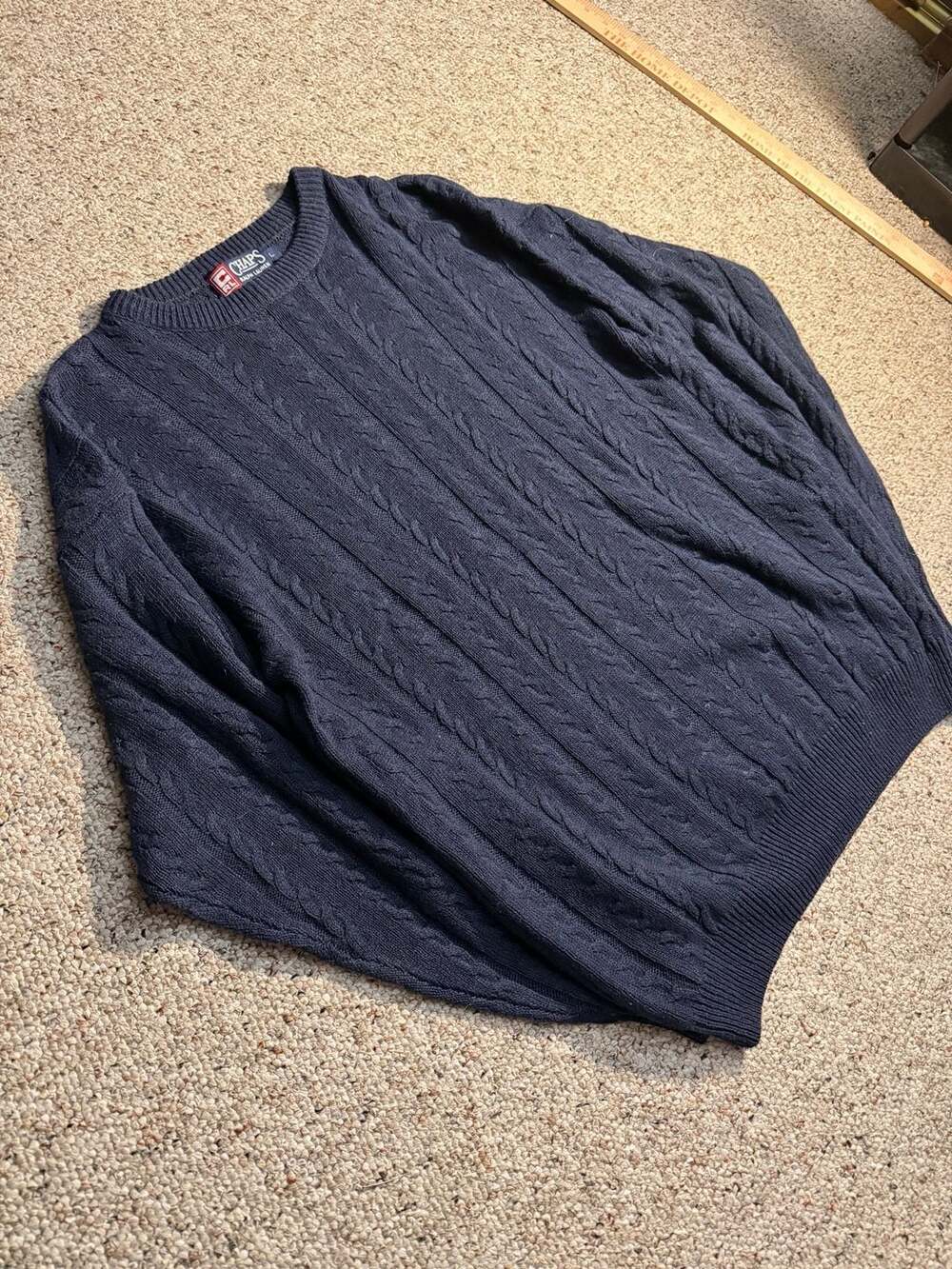 Vintage Chaps Ralph Lauren Navy‎ Blue Cable Knit Linen Blend Sweater Size Large